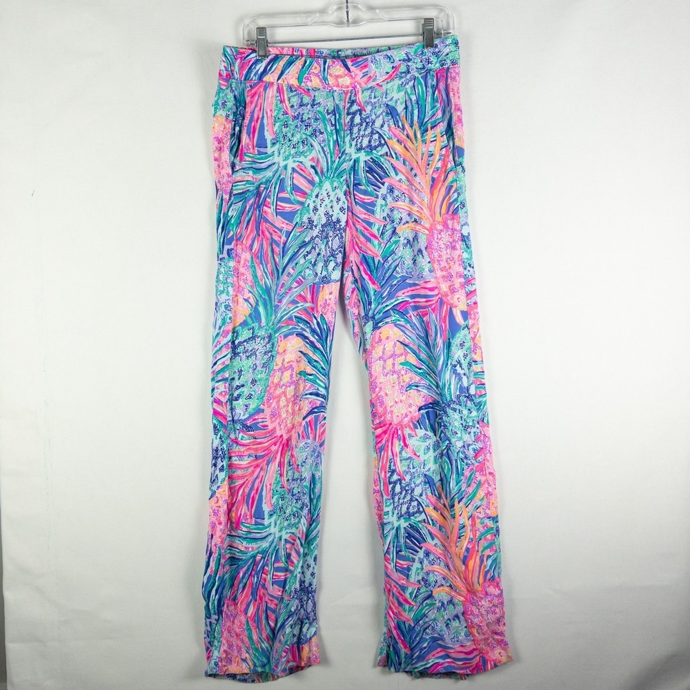 Lilly Pulitzer Beach Palazzo Pants Womens M Multicolor Pineapple Tropical Resort